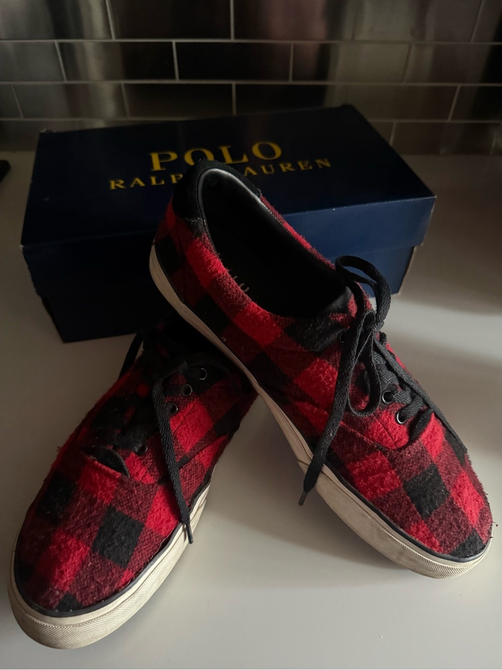 Polo by Ralph Lauren Kids Red & Black Plaid Canvas Sneakers